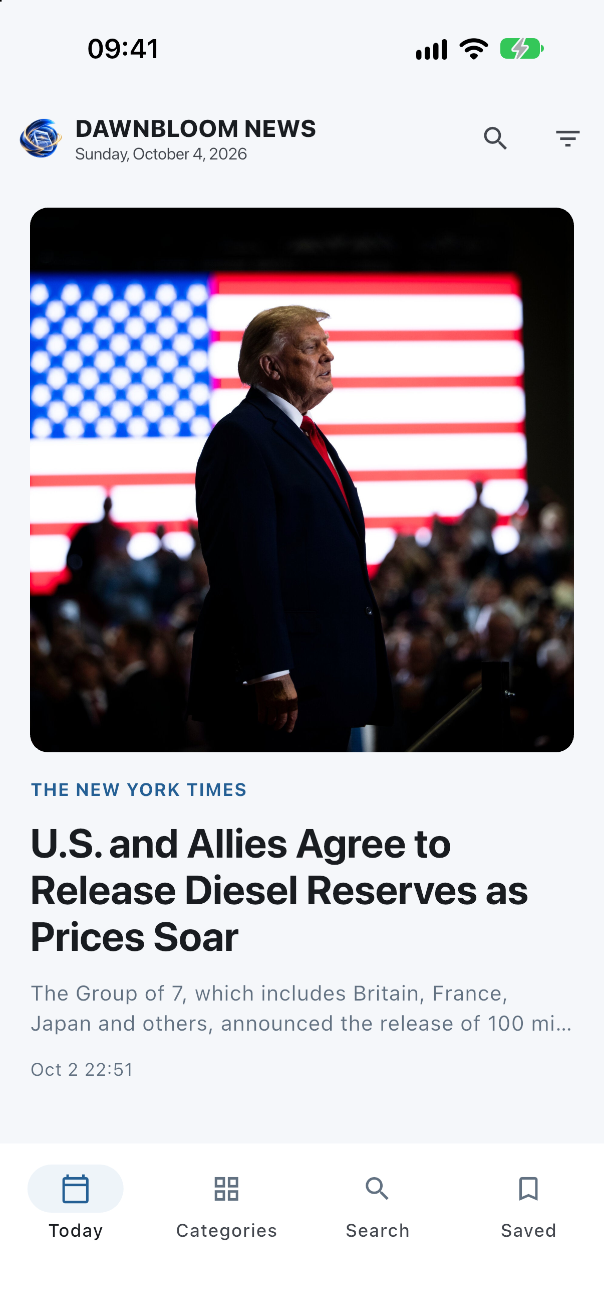Actual iPhone news home screenshot